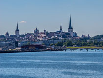 Tallinn skyline seen from the ferry arriving to the  harbour - Last view 2022-06-19